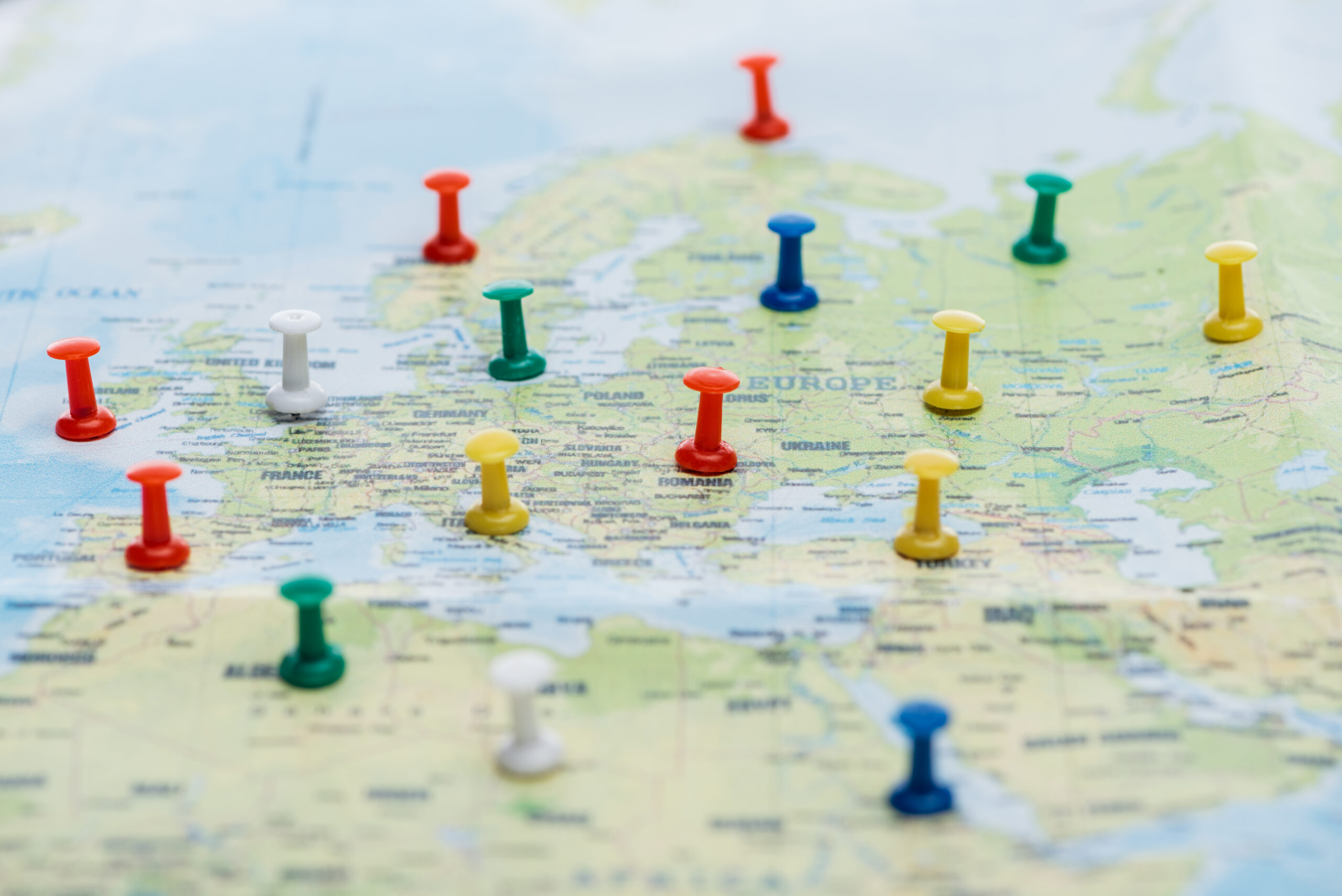 Pins on the map identifying new sales markets